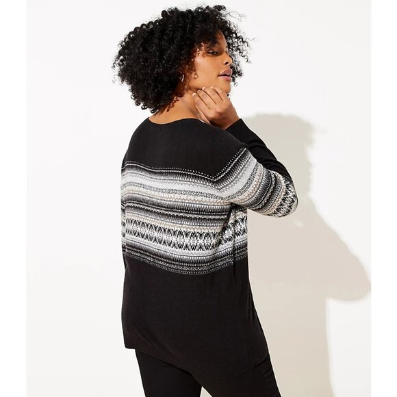 NWT Womens Plus Size 16 to 18 Ann Taylor LOFT Fair Isle Stripe Knit Sweater NEW - Picture 2 of 3